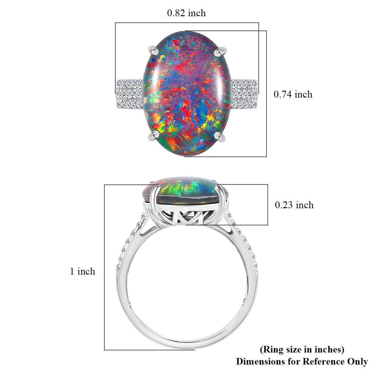 Certified & Appraised Premium Elysian Opal (Triplet) and G-H SI Luxuriant Lab Grown Diamond 6.67 ctw Ring in 10K White Gold (Size 7.0) image number 5