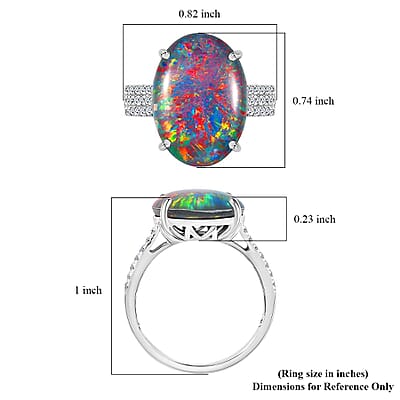 Certified & Appraised Premium Australian Black Ridge Opal Triplet and G-H SI Luxuriant Lab Grown Diamond 6.67 ctw Ring in 10K White Gold (Size 7.0)