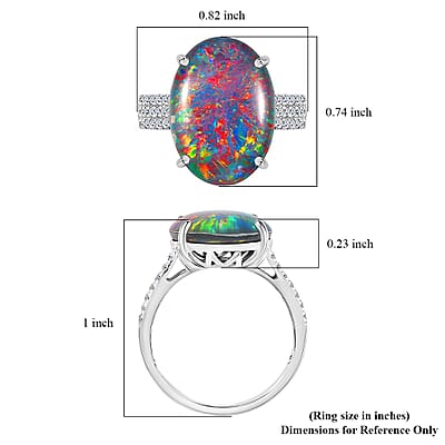 Certified & Appraised Premium Australian Black Ridge Opal Triplet and G-H SI Luxuriant Lab Grown Diamond 6.67 ctw Ring in 10K White Gold (Size 8.0)