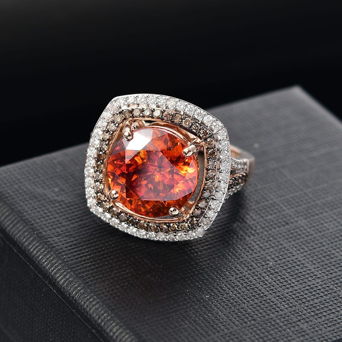 Luxoro 10K Rose Gold Premium Picos Altos Sphalerite, Natural Champagne and White Diamond (I2) (1.10 cts) Ring (Size 10.0) 10.30 ctw image number 1