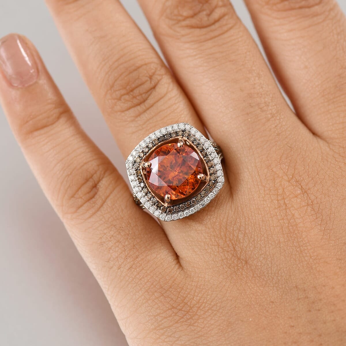 Luxoro 10K Rose Gold Premium Picos Altos Sphalerite, Natural Champagne and White Diamond (I2) (1.10 cts) Ring (Size 10.0) 10.30 ctw image number 2