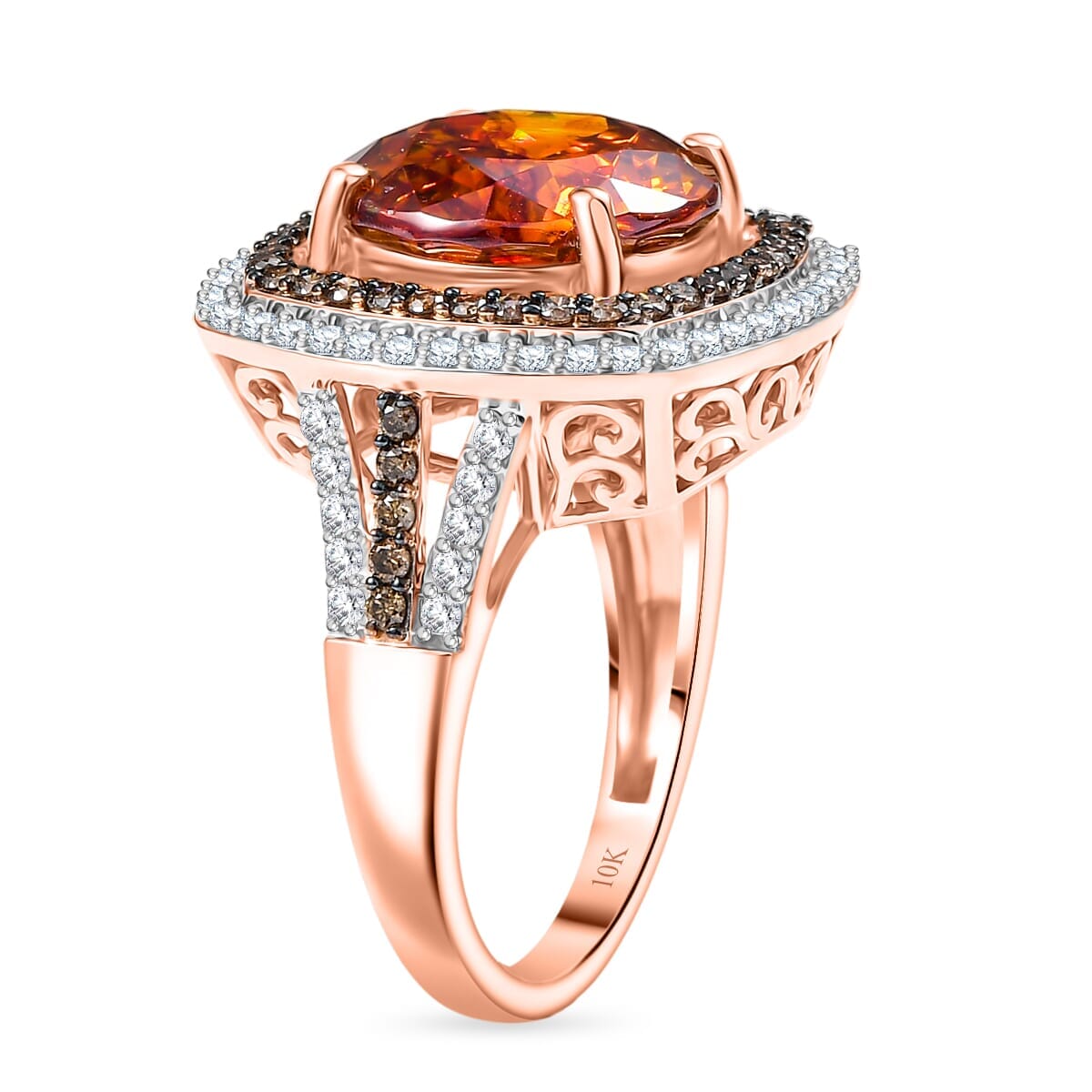 Luxoro 10K Rose Gold Premium Picos Altos Sphalerite, Natural Champagne and White Diamond (I2) (1.10 cts) Ring (Size 10.0) 10.30 ctw image number 3