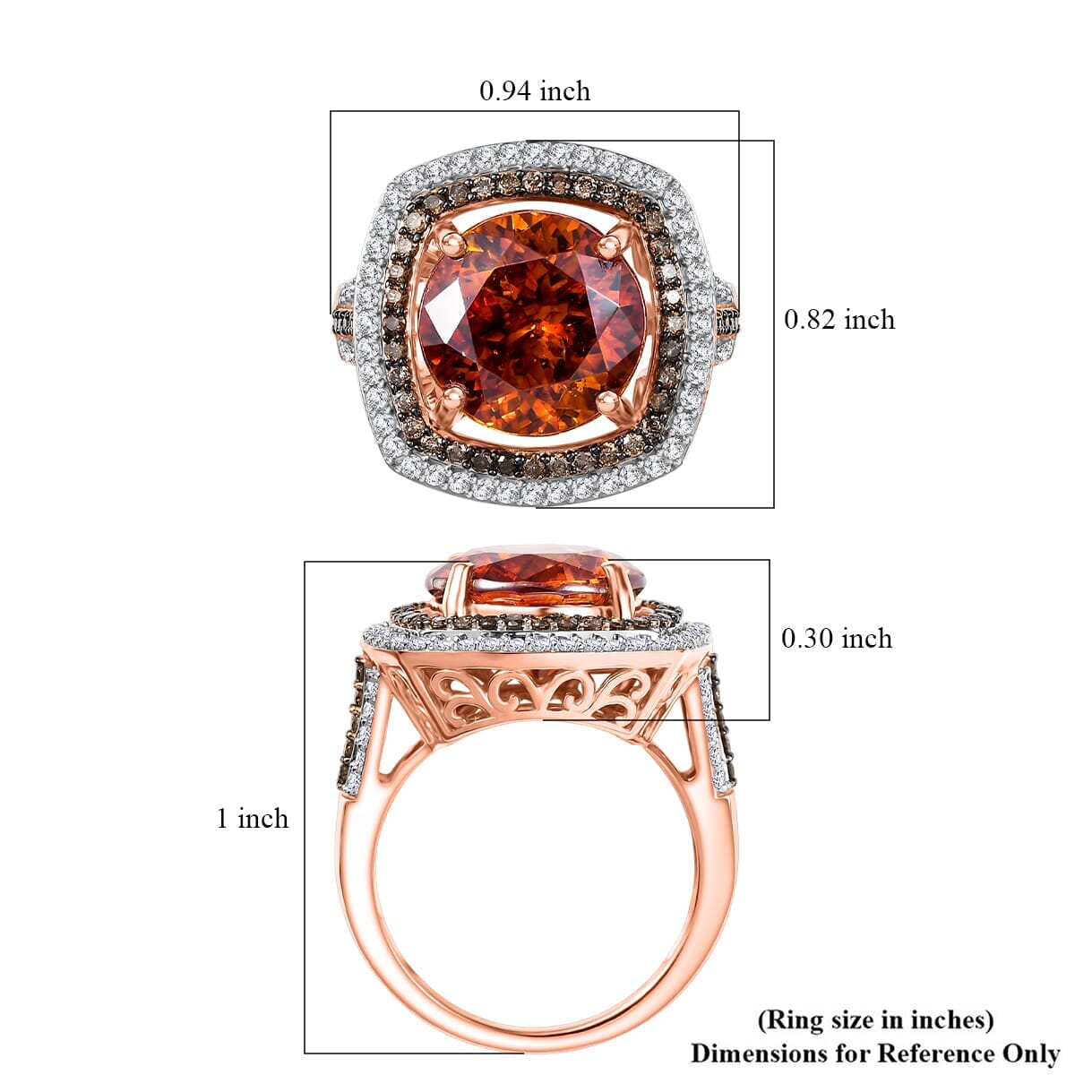 Luxoro 10K Rose Gold Premium Picos Altos Sphalerite, Natural Champagne and White Diamond (I2) (1.10 cts) Ring (Size 10.0) 10.30 ctw image number 5