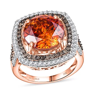 Luxoro 10K Rose Gold Premium Picos Altos Sphalerite, Natural Champagne and White Diamond (I2) (1.10 cts) Ring (Size 10.5) 10.30 ctw