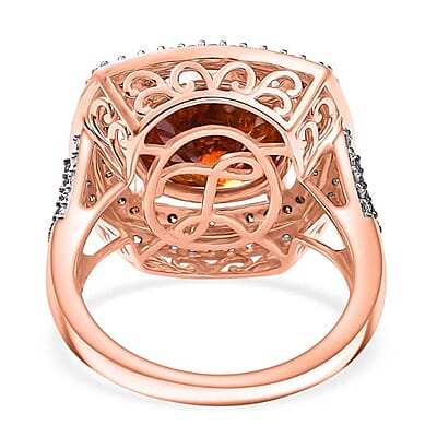 Luxoro 10K Rose Gold Premium Picos Altos Sphalerite, Natural Champagne and White Diamond (I2) (1.10 cts) Ring (Size 13.0) 10.30 ctw