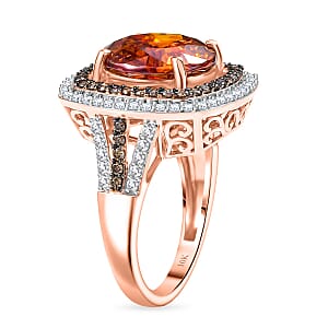 Luxoro 10K Rose Gold Premium Picos Altos Sphalerite, Natural Champagne and White Diamond (I2) (1.10 cts) Ring (Size 6.5) 10.30 ctw