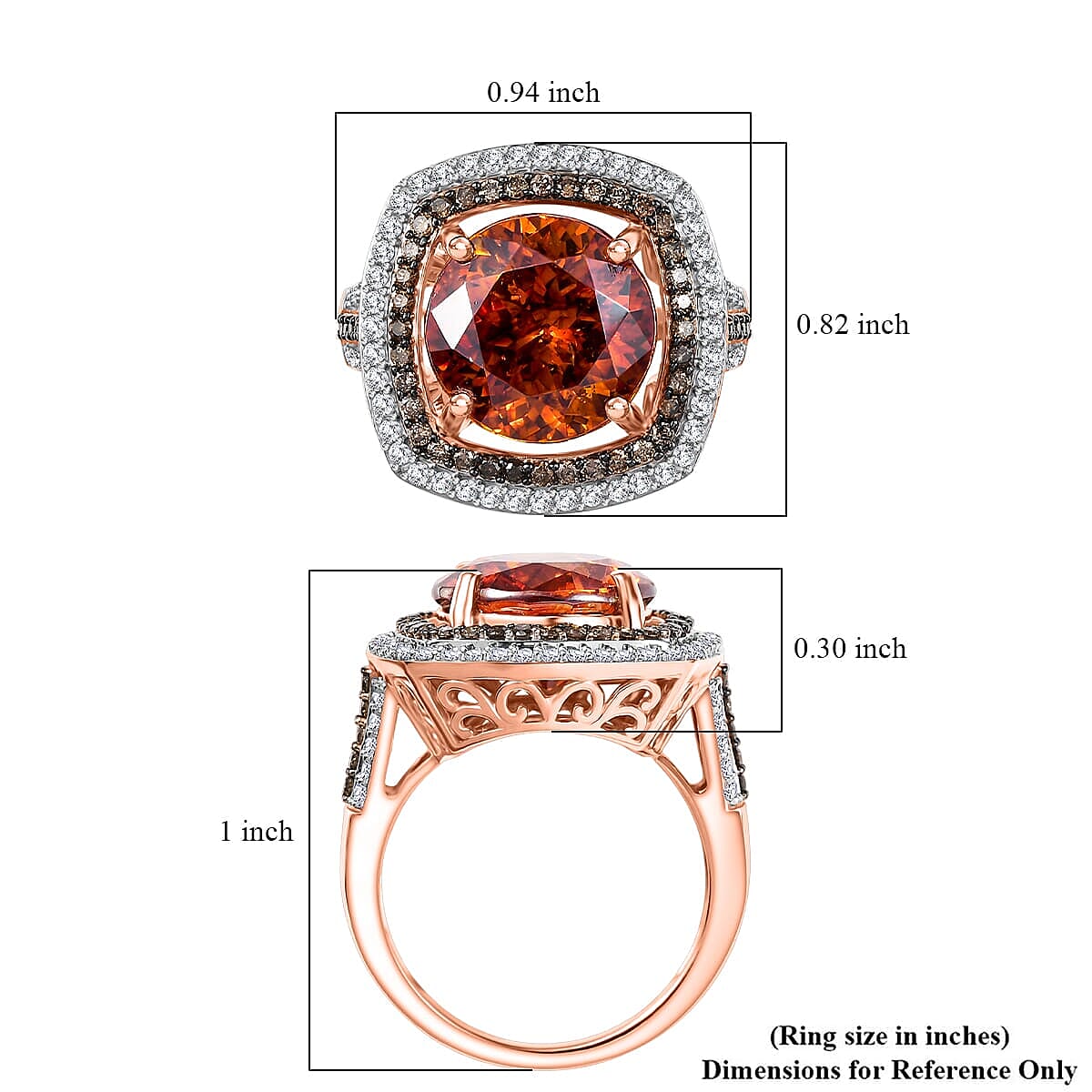 Luxoro Premium Picos Altos Sphalerite, Natural Champagne and White Diamond I2 10.30 ctw Blaze Royale Ring in 10K Rose Gold (Size 7.0) image number 5