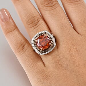 Luxoro Premium Picos Altos Sphalerite, Natural Champagne and White Diamond I2 10.30 ctw Blaze Royale Ring in 10K Rose Gold (Size 8.0)