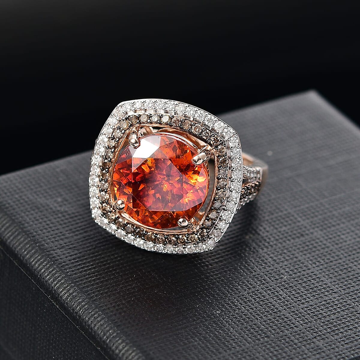 Luxoro 10K Rose Gold Premium Picos Altos Sphalerite, Natural Champagne and White Diamond (I2) (1.10 cts) Ring (Size 8.5) 10.30 ctw image number 1