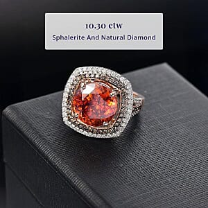 Luxoro 10K Rose Gold Premium Picos Altos Sphalerite, Natural Champagne and White Diamond (I2) (1.10 cts) Ring (Size 8.5) 10.30 ctw