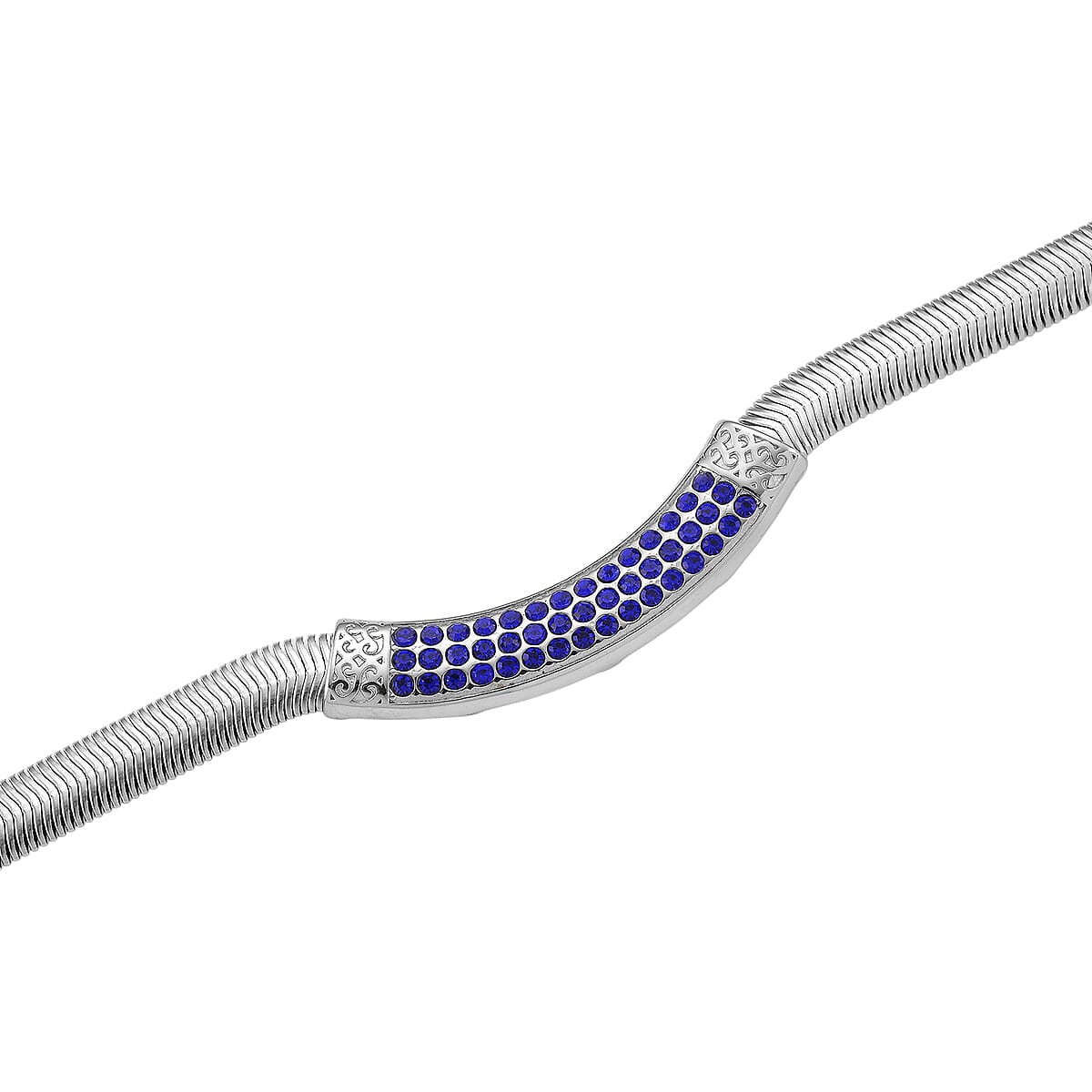 Blue Austrian Crystal Snake Chain Necklace in Stainless Steel 20-22 Inches image number 3