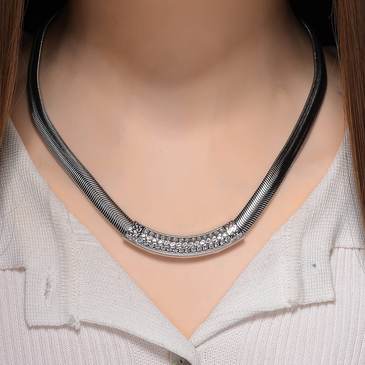 Austrian Crystal Snake Chain Necklace in Stainless Steel 20-22 Inches image number 1