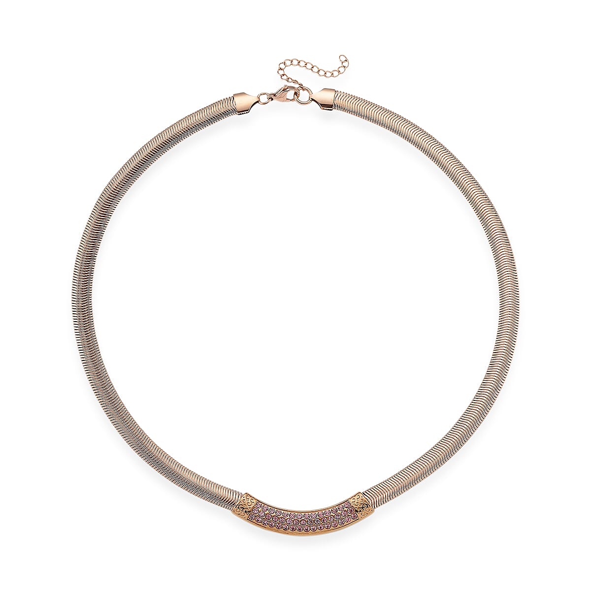 Pink Austrian Crystal Snake Chain Necklace in ION Plated RG Stainless Steel 20-22 Inches image number 2