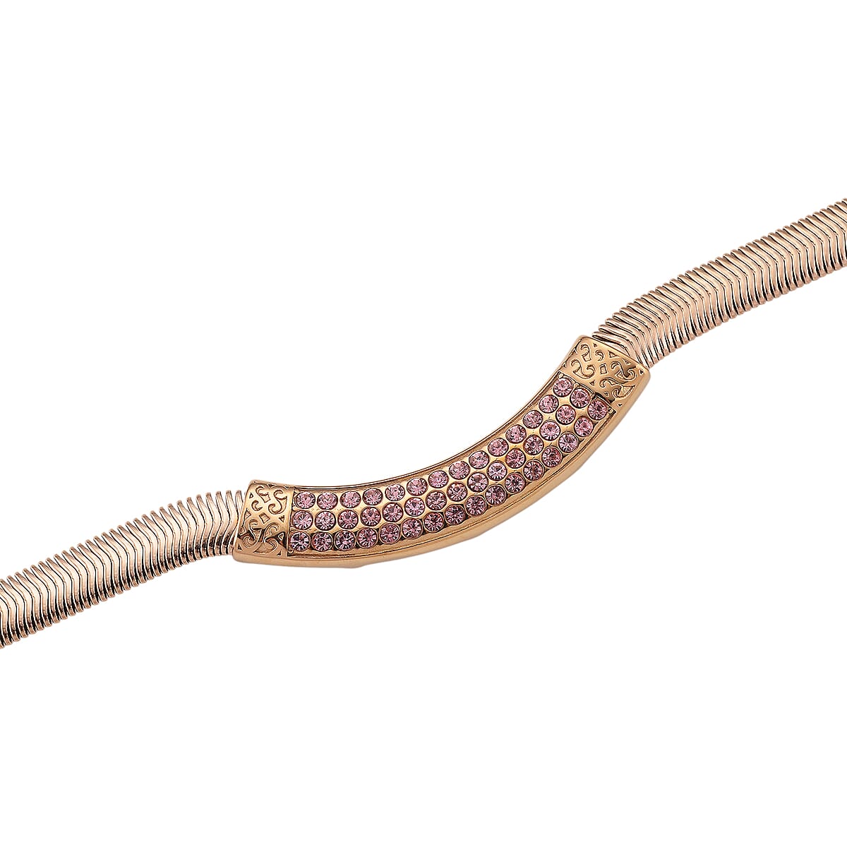Pink Austrian Crystal Snake Chain Necklace in ION Plated RG Stainless Steel 20-22 Inches image number 3