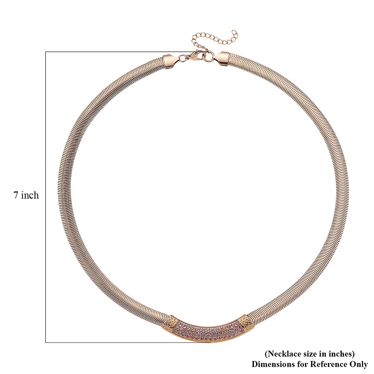 Pink Austrian Crystal Snake Chain Necklace in ION Plated RG Stainless Steel 20-22 Inches image number 5
