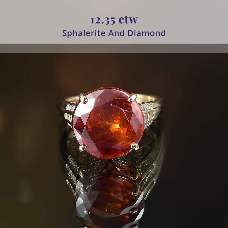 Luxoro 10K Rose Gold Premium Picos Altos Sphalerite, Diamond (I2) (0.17 cts) Ring (Size 13.0) 12.35 ctw