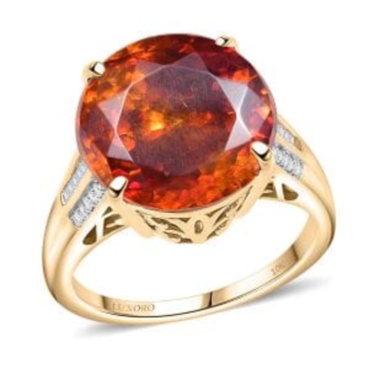 Luxoro Premium Picos Altos Sphalerite and I2 Diamond 12.35 ctw Fireheart Ring in 10K Yellow Gold (Size 7.0) image number 0