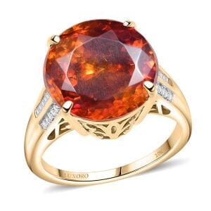 Luxoro Premium Picos Altos Sphalerite and I2 Diamond 12.35 ctw Fireheart Ring in 10K Yellow Gold (Size 7.0)