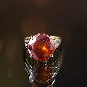 Luxoro Premium Picos Altos Sphalerite and I2 Diamond 12.35 ctw Fireheart Ring in 10K Yellow Gold (Size 7.0)