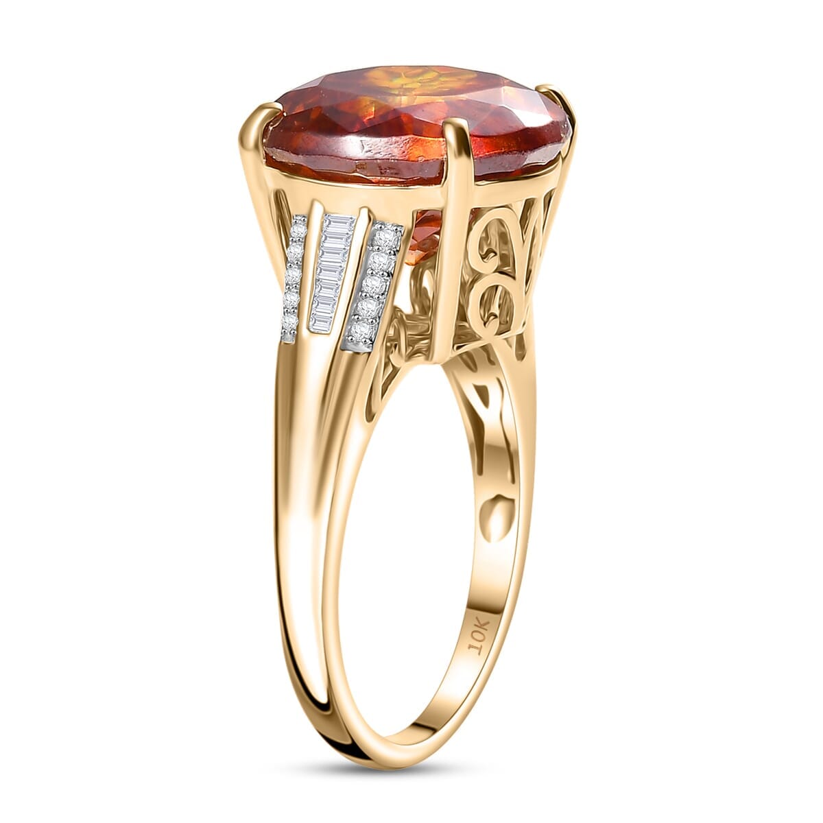 Luxoro Premium Picos Altos Sphalerite and I2 Diamond 12.35 ctw Fireheart Ring in 10K Yellow Gold (Size 7.0) image number 3
