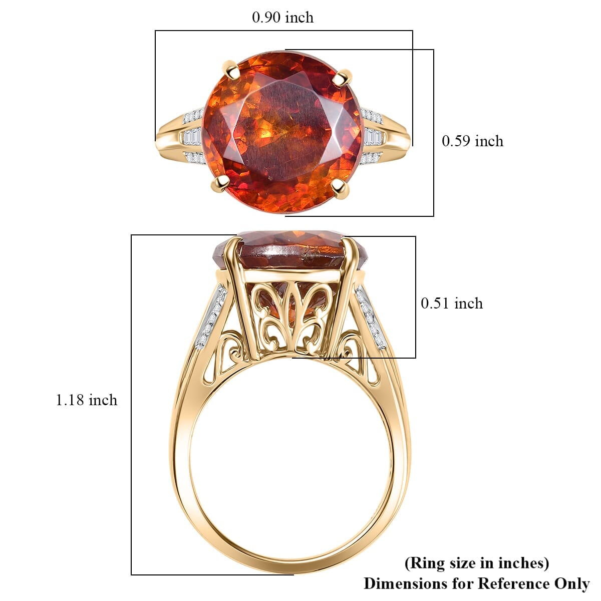 Luxoro Premium Picos Altos Sphalerite and I2 Diamond 12.35 ctw Fireheart Ring in 10K Yellow Gold (Size 7.0) image number 5