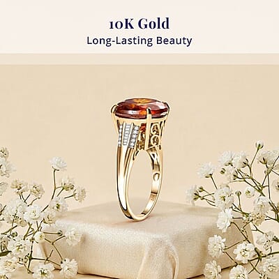 Luxoro Premium Picos Altos Sphalerite and I2 Diamond 12.35 ctw Fireheart Ring in 10K Yellow Gold (Size 8.0)