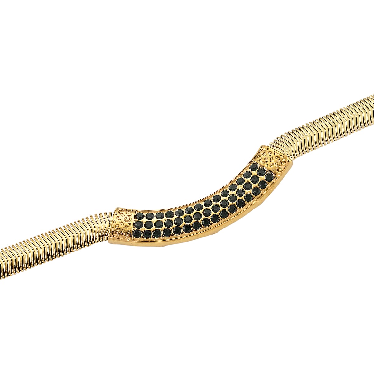 Green Austrian Crystal Snake Chain Necklace in ION Plated YG Stainless Steel 20-22 Inches image number 3