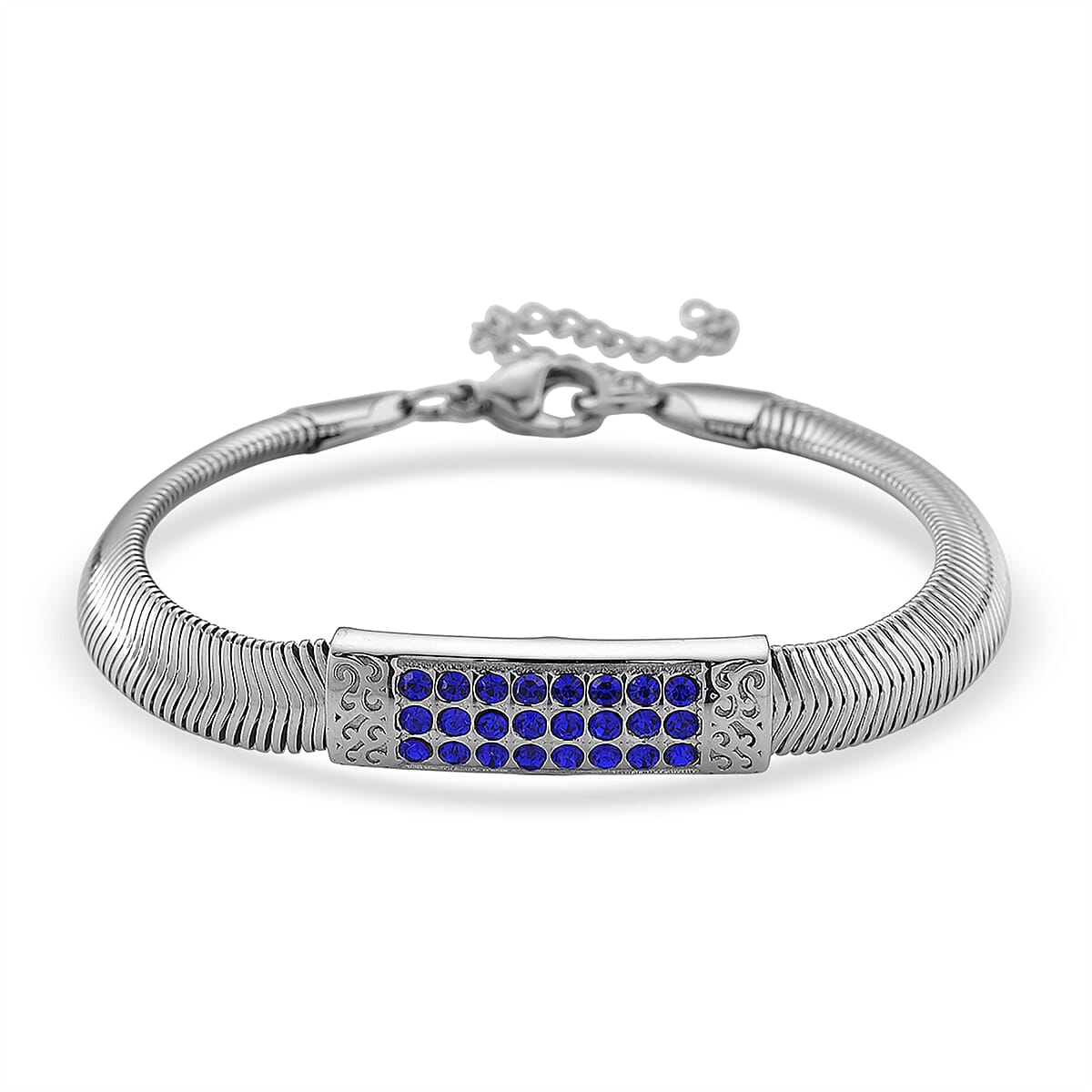 Blue Austrian Crystal Snake Chain Bracelet in Stainless Steel (7.5-9.5In) image number 0