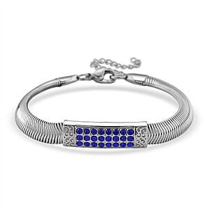Blue Austrian Crystal Snake Chain Bracelet in Stainless Steel (7.5-9.5In)