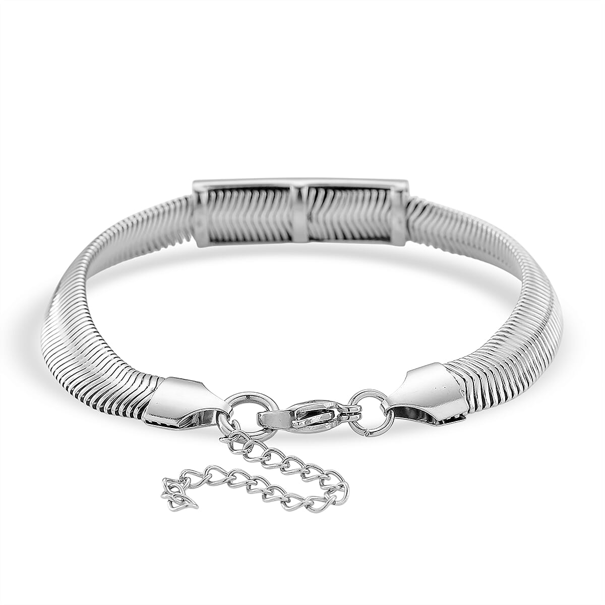 Blue Austrian Crystal Snake Chain Bracelet in Stainless Steel (7.5-9.5In) image number 2