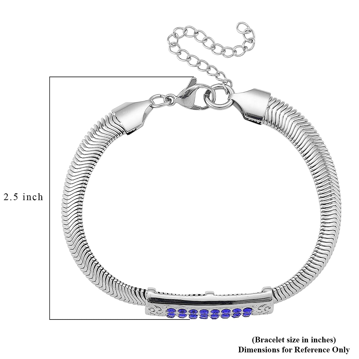Blue Austrian Crystal Snake Chain Bracelet in Stainless Steel (7.5-9.5In) image number 4