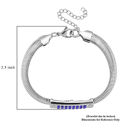 Blue Austrian Crystal Snake Chain Bracelet in Stainless Steel (7.5-9.5In)