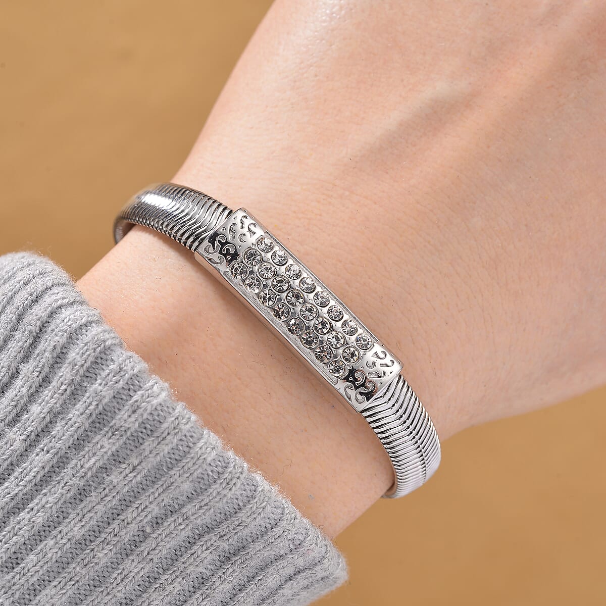 Austrian Crystal Snake Chain Bracelet in Stainless Steel (7.5-9.5In) image number 1