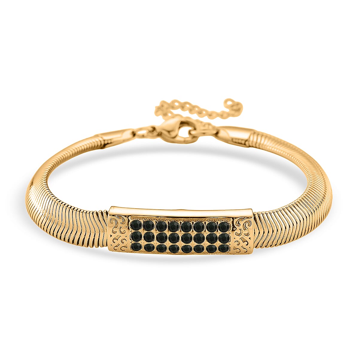 Green Austrian Crystal Snake Chain Bracelet in ION Plated YG Stainless Steel (7.5-9.5In) image number 0