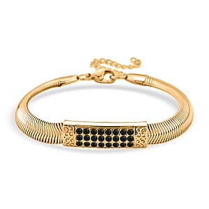 Green Austrian Crystal Snake Chain Bracelet in ION Plated YG Stainless Steel (7.5-9.5In)