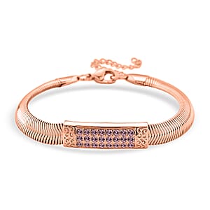 Pink Austrian Crystal Snake Chain Bracelet in ION Plated RG Stainless Steel (7.5-9.5In)
