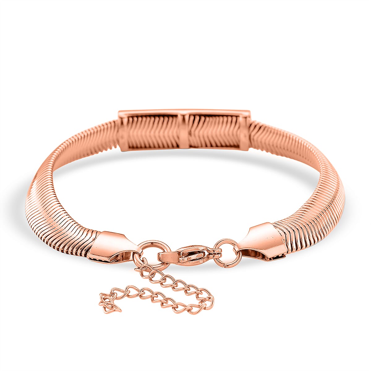 Pink Austrian Crystal Snake Chain Bracelet in ION Plated RG Stainless Steel (7.5-9.5In) image number 2