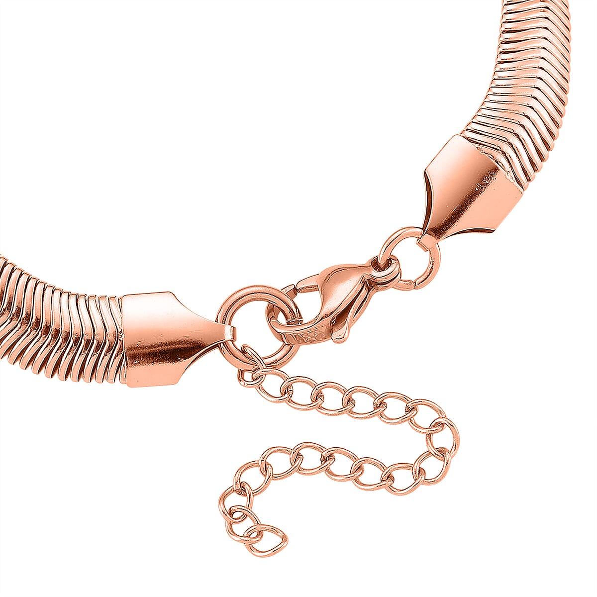 Pink Austrian Crystal Snake Chain Bracelet in ION Plated RG Stainless Steel (7.5-9.5In) image number 3
