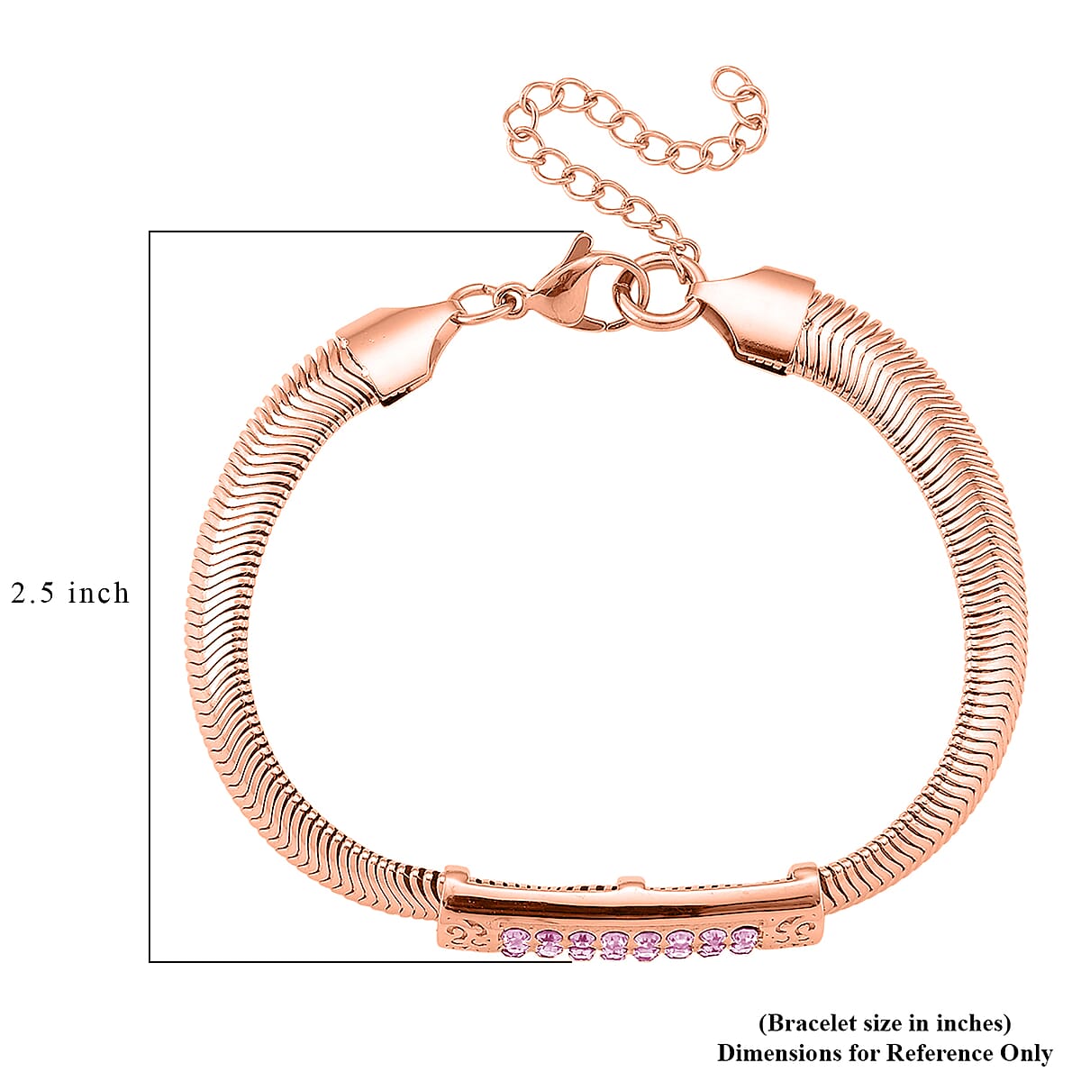 Pink Austrian Crystal Snake Chain Bracelet in ION Plated RG Stainless Steel (7.5-9.5In) image number 4