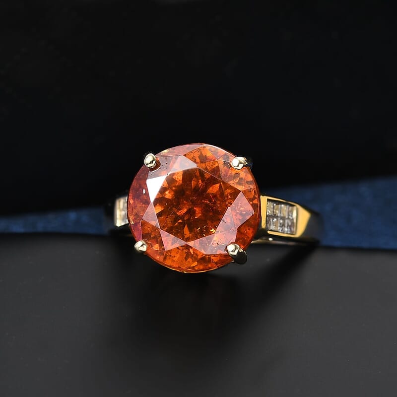 10K Yellow Gold Premium Picos Altos Sphalerite, Luxuriant Lab Grown Diamond (E-F, VS) (0.30 cts) Ring (Size 13.0) 14.30 ctw