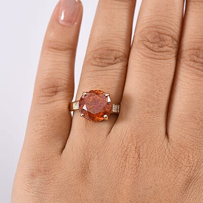 10K Yellow Gold Premium Picos Altos Sphalerite, Luxuriant Lab Grown Diamond (E-F, VS) (0.30 cts) Ring (Size 13.0) 14.30 ctw