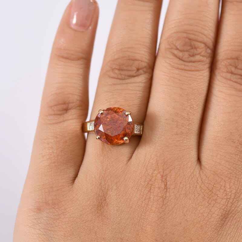 10K Yellow Gold Premium Picos Altos Sphalerite, Luxuriant Lab Grown Diamond (E-F, VS) (0.30 cts) Ring (Size 13.0) 14.30 ctw