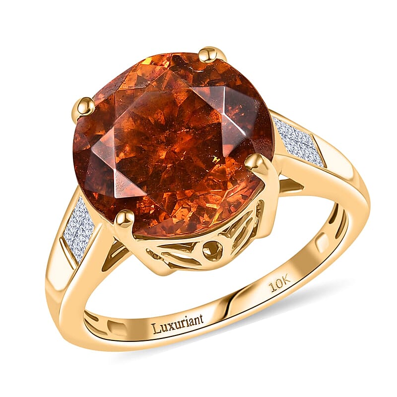 10K Yellow Gold Premium Picos Altos Sphalerite, Luxuriant Lab Grown Diamond (E-F, VS) (0.30 cts) Ring (Size 14.0) 14.30 ctw