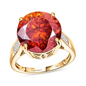 Premium Picos Altos Sphalerite and E-F VS Luxuriant Lab Grown Diamond 14.50 ctw Molten Majesty Ring in 10K Yellow Gold (Size 7.0)