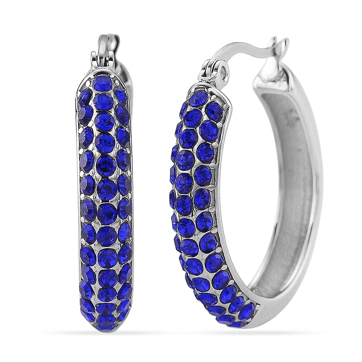 Blue Austrian Crystal Hoop Earrings in Stainless Steel image number 0
