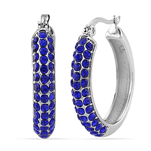 Blue Austrian Crystal Hoop Earrings in Stainless Steel