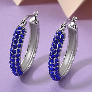 Blue Austrian Crystal Hoop Earrings in Stainless Steel