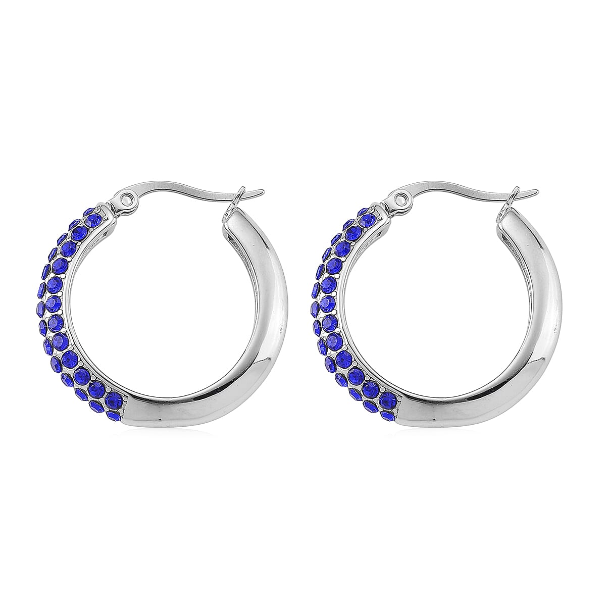 Blue Austrian Crystal Hoop Earrings in Stainless Steel image number 3