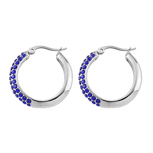 Blue Austrian Crystal Hoop Earrings in Stainless Steel
