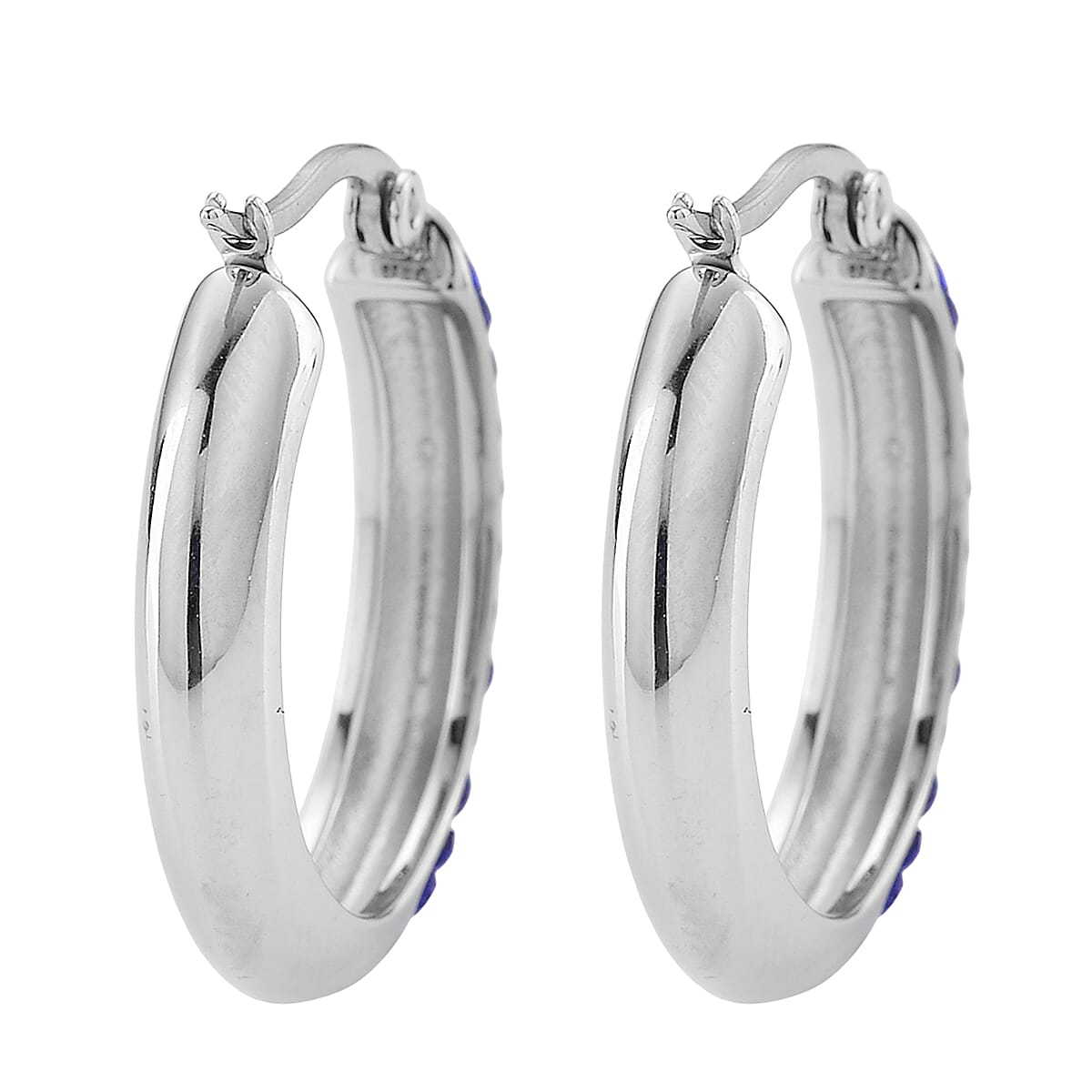 Blue Austrian Crystal Hoop Earrings in Stainless Steel image number 4